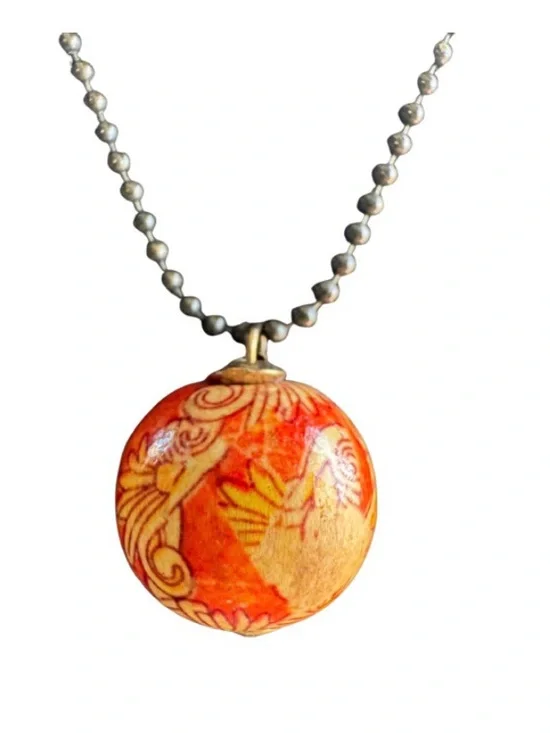 Handmade Orange Bead Necklace - Picture 2 of 3